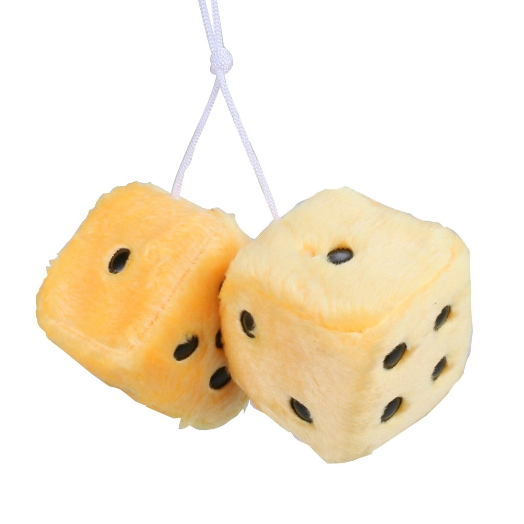 1 Pair of Retro Square Mirror Hanging Couple Fuzzy Plush Dice with Dots For Car Interior Ornament Decoration One Size Red