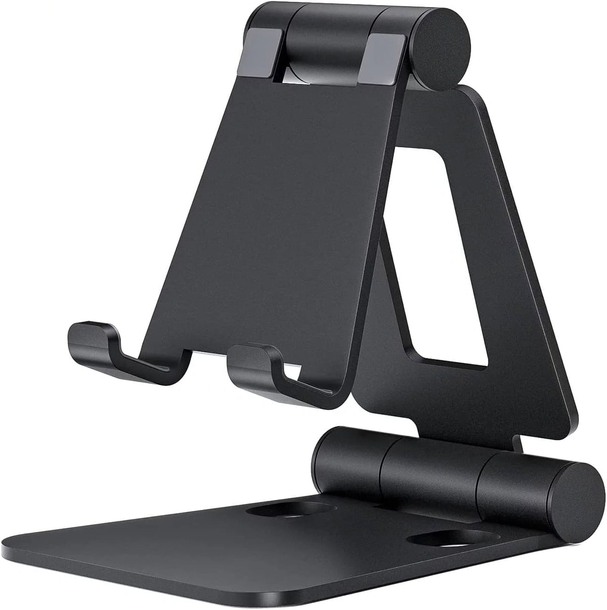 Dual Folding Cell Phone Stand, Fully Adjustable Foldable Desktop Phone Holder Cradle Dock Compatible with Phone 15 14 13 12 11 Pro Xs Xs Max Xr X 8, Nintendo Switch, All Phones- Black