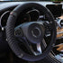 Universal Car Steering Wheel Cover 37-38cm Leather Embroidered Color Diamond-Studded Elastic Four Seasons Steering Wheel Cover Black