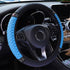 Universal Car Steering Wheel Cover 37-38cm Leather Embroidered Color Diamond-Studded Elastic Four Seasons Steering Wheel Cover Black Blue