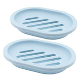 2-Pack Soap Dish with Drain, Soap Holder, Soap Saver, Easy Cleaning, Dry, Stop Mushy Soap (Gray) Blue