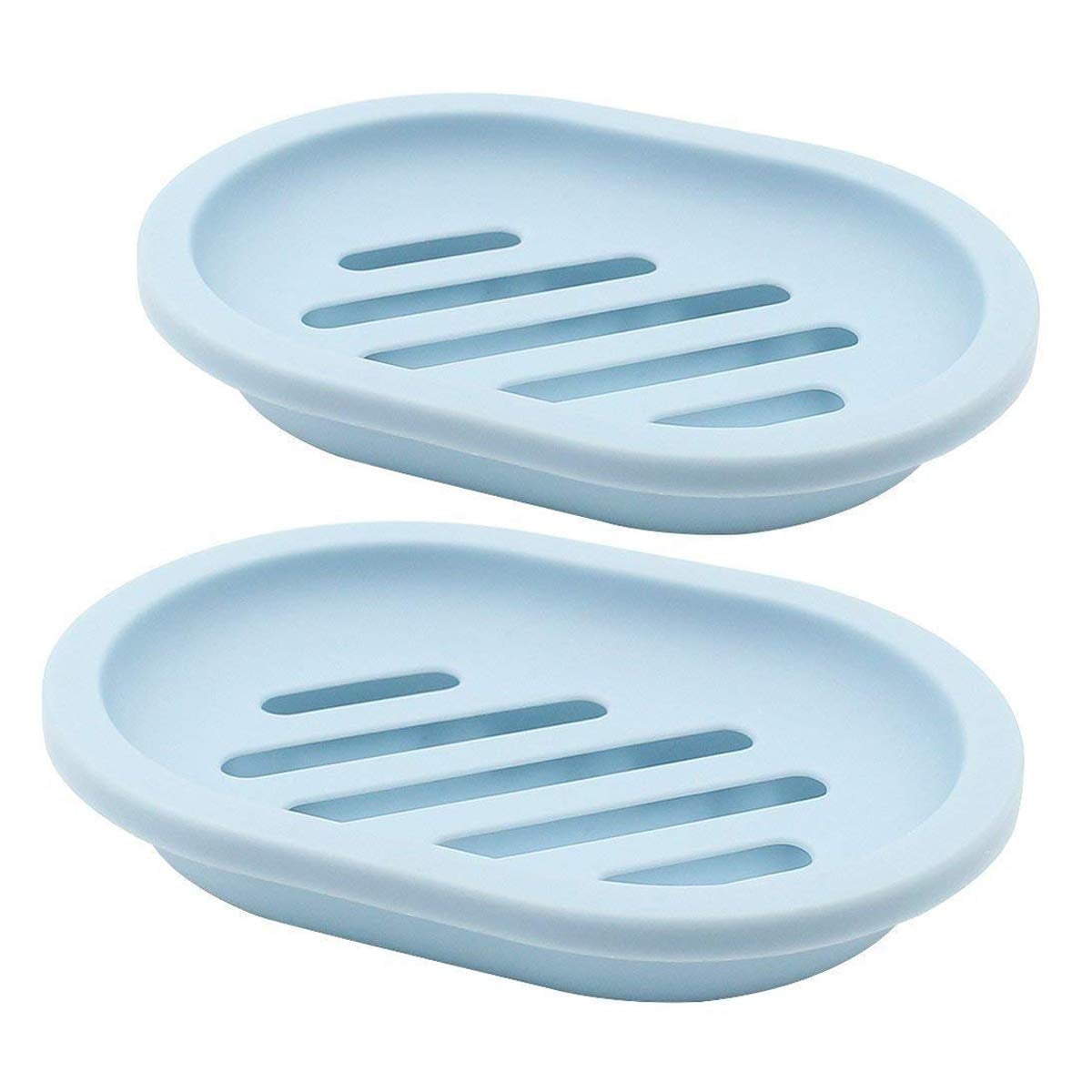 2-Pack Soap Dish with Drain, Soap Holder, Soap Saver, Easy Cleaning, Dry, Stop Mushy Soap (Gray) Blue