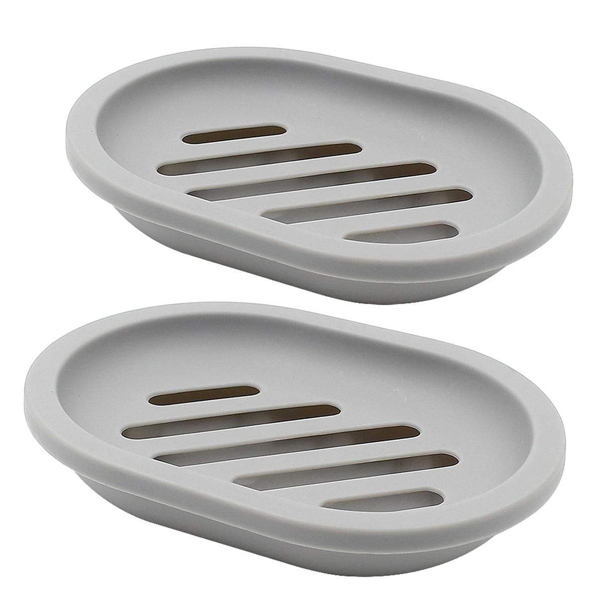 2-Pack Soap Dish with Drain, Soap Holder, Soap Saver, Easy Cleaning, Dry, Stop Mushy Soap (Gray) Gray