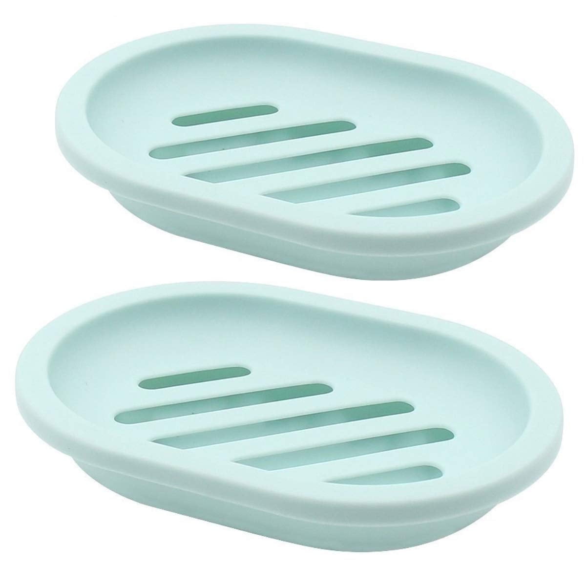2-Pack Soap Dish with Drain, Soap Holder, Soap Saver, Easy Cleaning, Dry, Stop Mushy Soap (Gray) Green