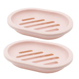 2-Pack Soap Dish with Drain, Soap Holder, Soap Saver, Easy Cleaning, Dry, Stop Mushy Soap (Gray) Pink