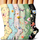 6Pairs Compression Socks for Women and Men - Best for Circulation, Running, Athletic, Recover, Nurse, Travel L/XL 05 Yellow/Blue/Pink/Green/Green/Black