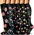 6Pairs Compression Socks for Women and Men - Best for Circulation, Running, Athletic, Recover, Nurse, Travel L/XL 06 Black Flower