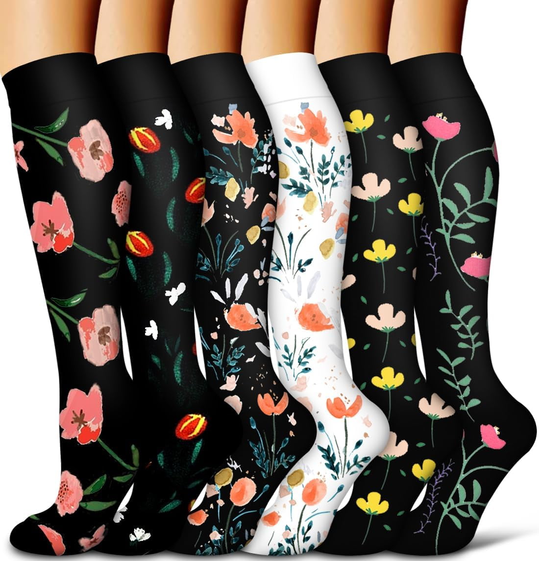 6Pairs Compression Socks for Women and Men - Best for Circulation, Running, Athletic, Recover, Nurse, Travel S/M 10 Black 5 Pairs/White