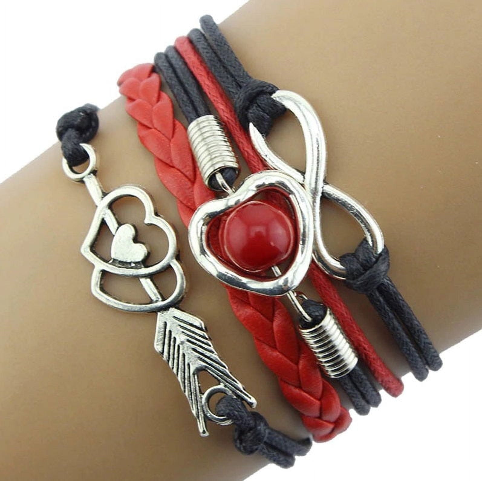 Bracelets for Women Friendship Leather Bracelet Gift Hand Jewelry for Woman or A Girl - There are Many Colors to Choose From Black & Red