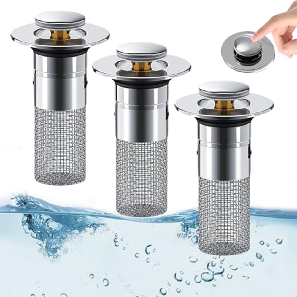 2Pcs Bathroom Sink Stopper Hair Catcher, Pop-up Sink Drain Strainer with Removable Stainless Steel Strainer Basket Hair Catcher, Bathroom Sink Strainer for Bathroom Sink Stopper Replacement