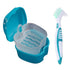 Denture Bath Case Cup Box Holder Storage Container with Denture Cleaner Brush Strainer Basket for Travel Cleaning Green