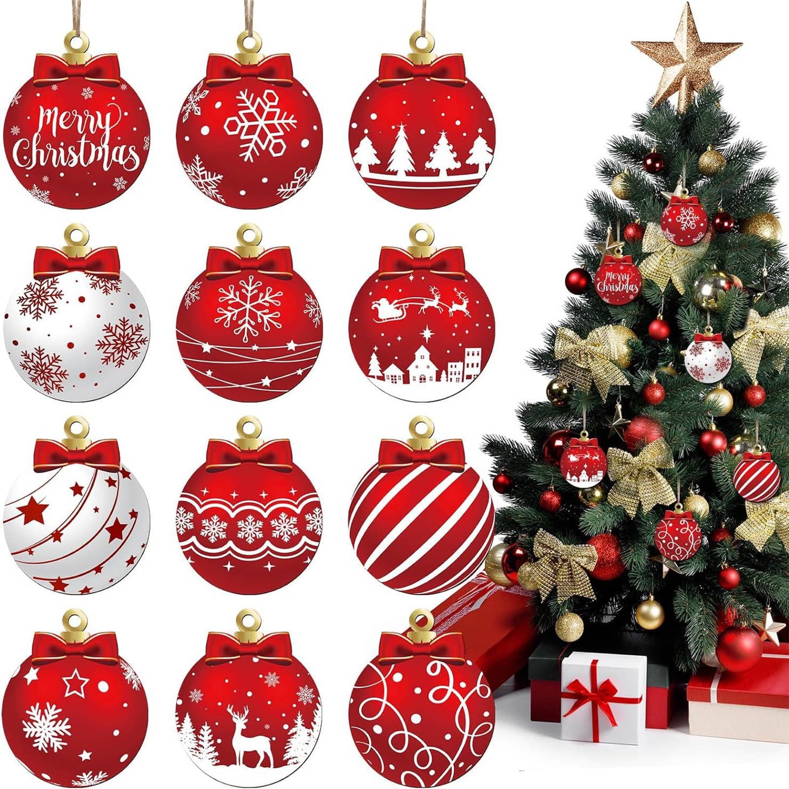 PALIFEUR 12Pcs Christmas Balls Ornaments, Christmas Shatterproof Ball with Strings - Christmas Decorations for Xmas Tree, Holiday, Wedding, Party, Christmas Gifts multicolor