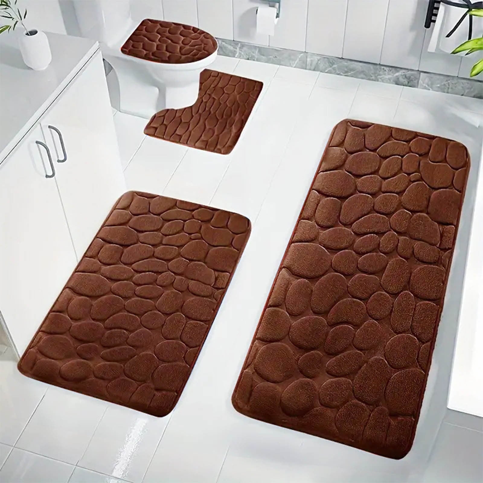 Tyidzon Bathroom Rugs Sets 4 Piece with Toilet Lid Cover, Non-Slip Absorbentb Rugs and Mats for Bathroom, Bath Rug Set Coffee