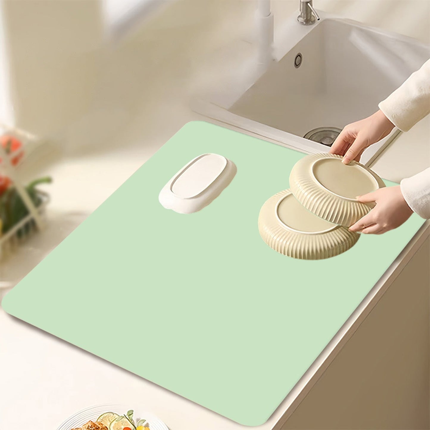 Clearance Under $1 Boovnll Dish Drying Mat, 12x16" High Absorbent & Soft Dish Drainer, Diatomite Drying Matt Kitchen Counter for Kitchen Countertops, Sinks, Draining Racks, Drying Mat Green
