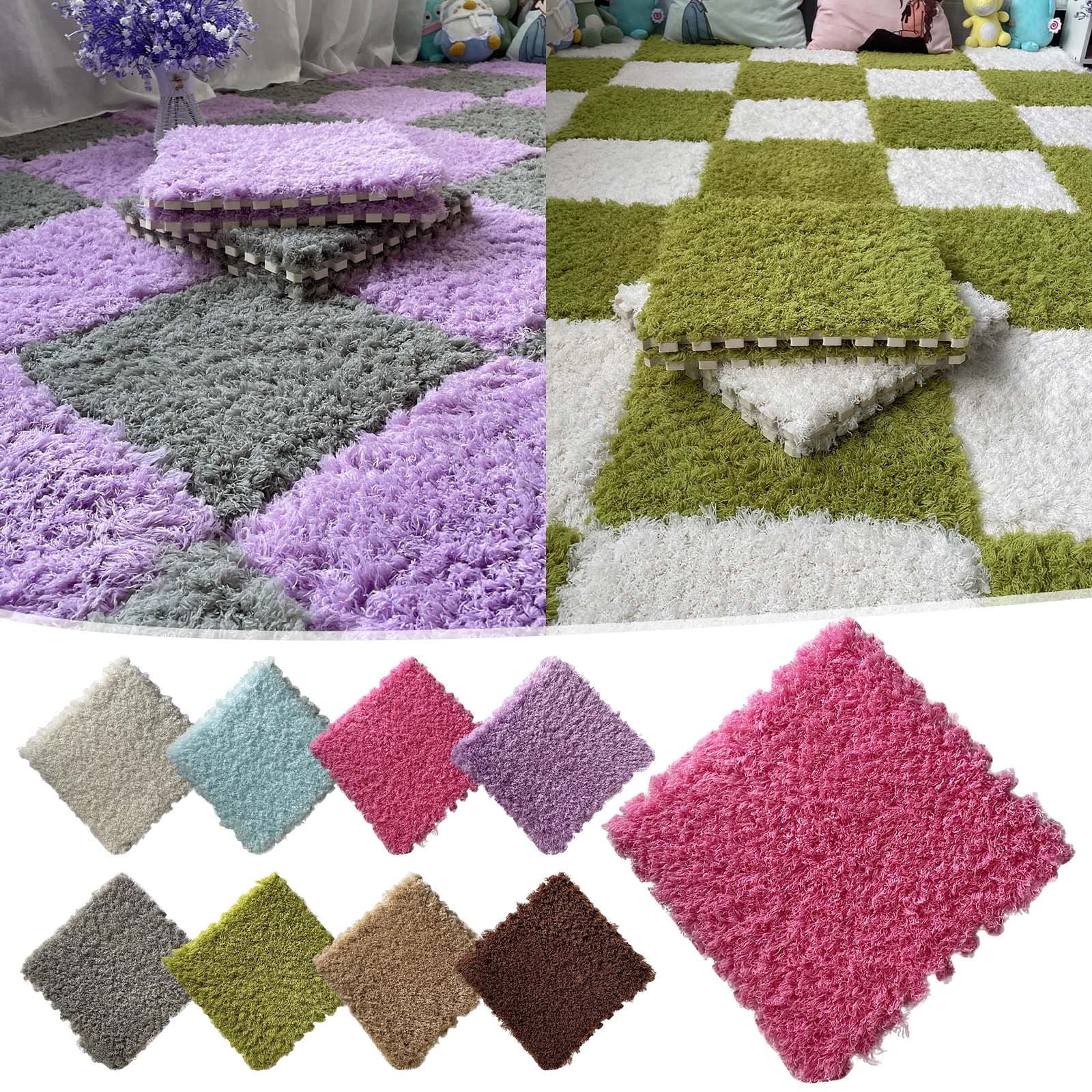 Tyidzon Puzzle Carpet Squares Soft Furry Play Mat Tiles for Home Playroom Decoration Cozy Climbing Area Rug for Kids Family Activity Spaces, Gray Brown