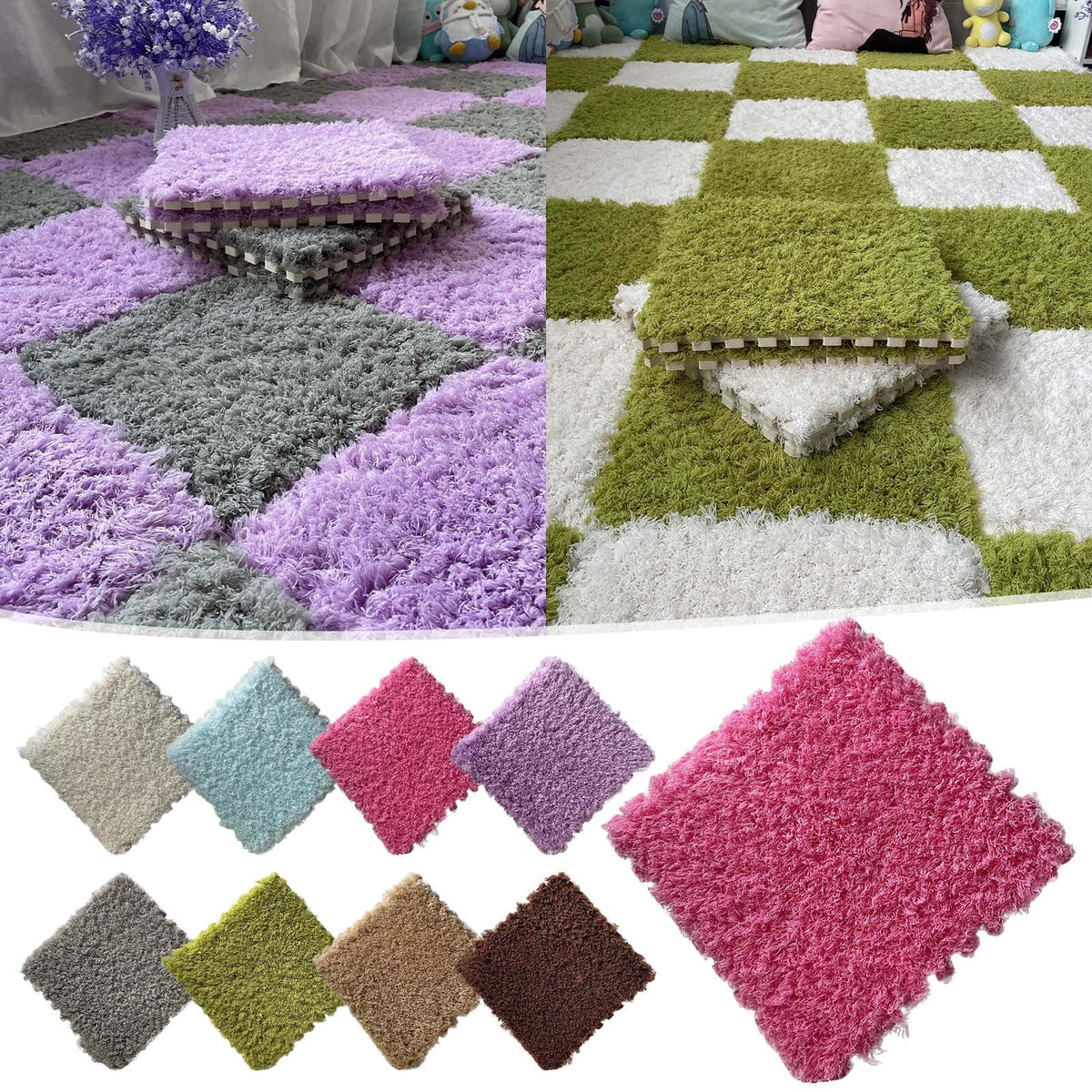 Tyidzon Puzzle Carpet Squares Soft Furry Play Mat Tiles for Home Playroom Decoration Cozy Climbing Area Rug for Kids Family Activity Spaces, Gray Coffee