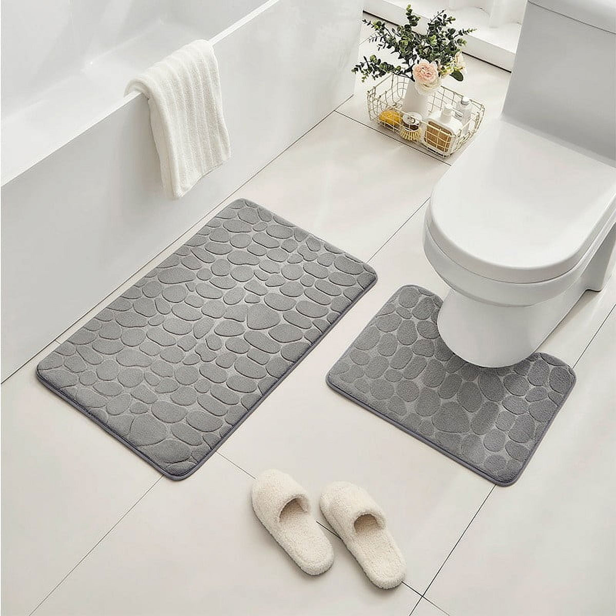 Clearance Under $5 Boovnll Bathroom Rugs Set 2 Piece, Super Absorbent & Soft Non-Slip Velvet Toilet Rug & Bath Mat, Quickly Dry Thicken Bath Mats for Bathroom, Kitchen, Door Mat, Bathroom Mat E