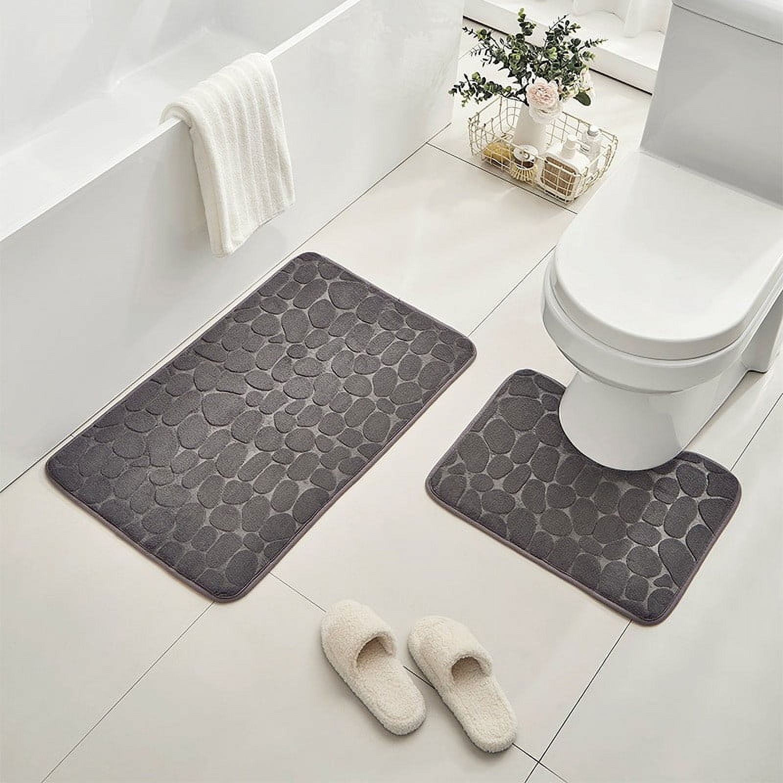 Clearance Under $5 Boovnll Bathroom Rugs Set 2 Piece, Super Absorbent & Soft Non-Slip Velvet Toilet Rug & Bath Mat, Quickly Dry Thicken Bath Mats for Bathroom, Kitchen, Door Mat, Bathroom Mat F