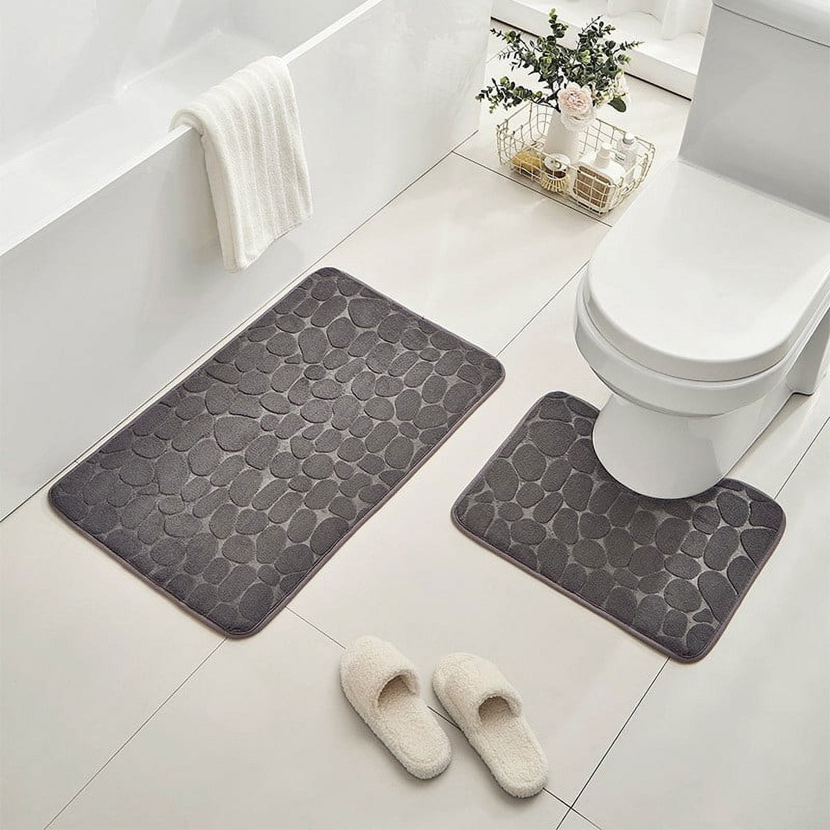 Clearance Under $5 Boovnll Bathroom Rugs Set 2 Piece, Super Absorbent & Soft Non-Slip Velvet Toilet Rug & Bath Mat, Quickly Dry Thicken Bath Mats for Bathroom, Kitchen, Door Mat, Bathroom Mat F