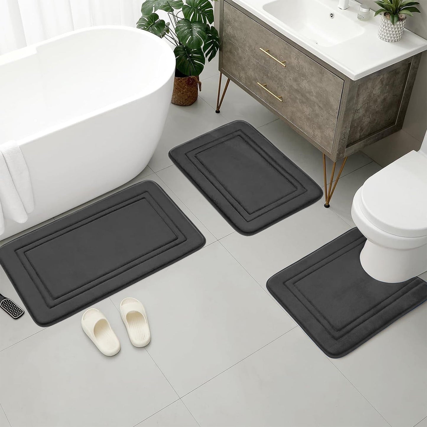 Tyidzon Bathroom Rugs Sets 3 Piece, Bath Mat Universal Soft Comfortable Water Absorption Non Slip Machine Washable Easy Dry Bathroom Mat Gray