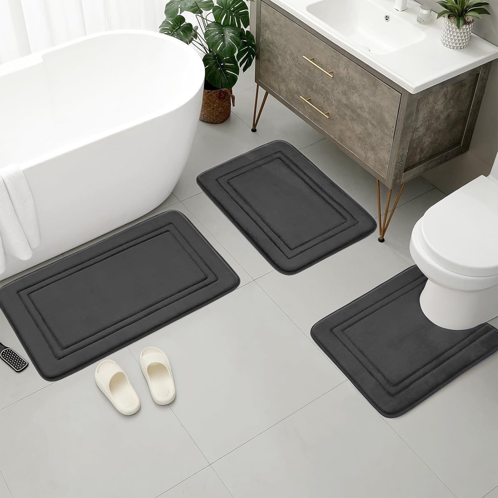 Tyidzon Bathroom Rugs Sets 3 Piece, Bath Mat Universal Soft Comfortable Water Absorption Non Slip Machine Washable Easy Dry Bathroom Mat Gray
