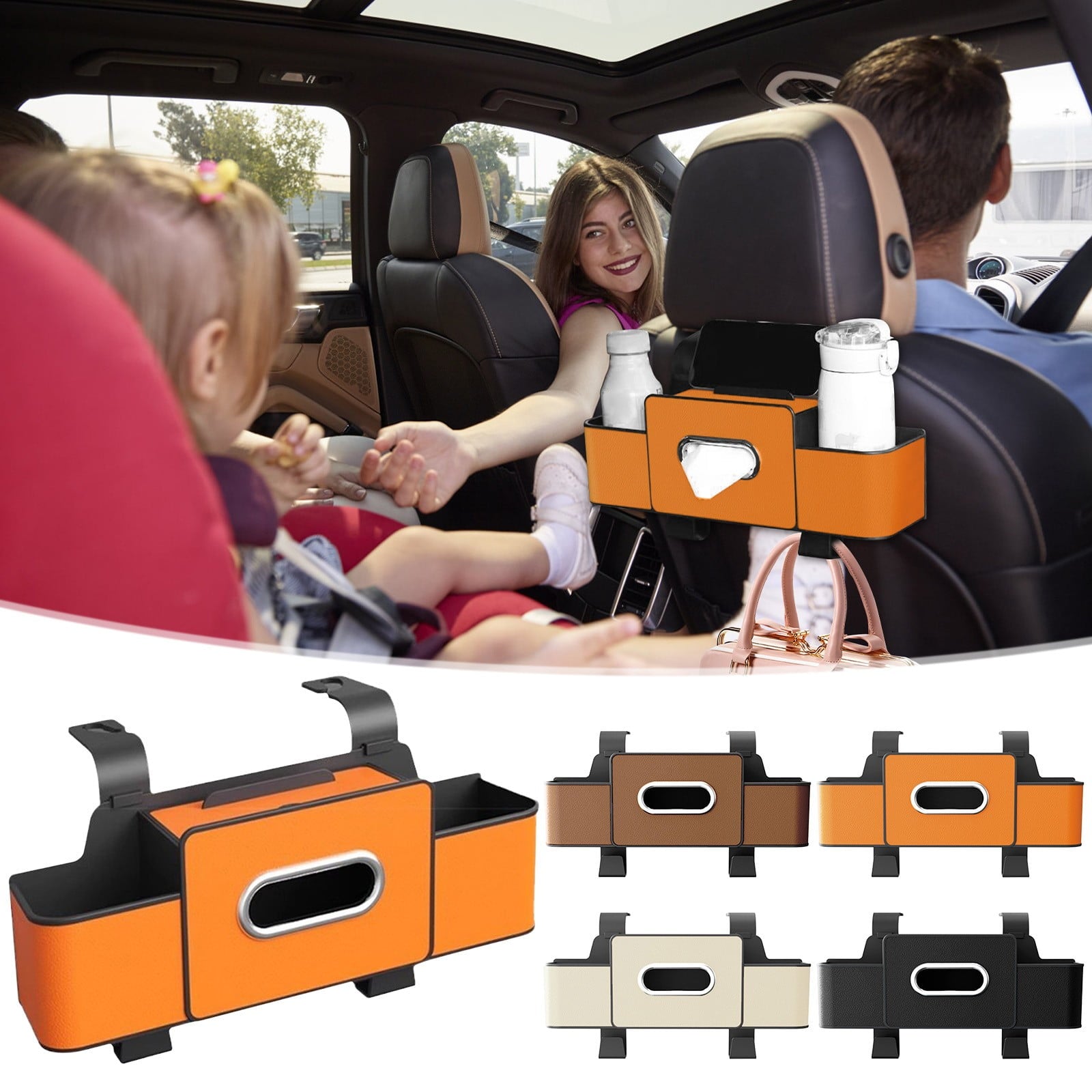 Tyidzon Backseat Cup Holder for Car Extra Multifunctional Drink Cup Holder Organizers with Tissue Storage Box for Car Travel Accessories Brown