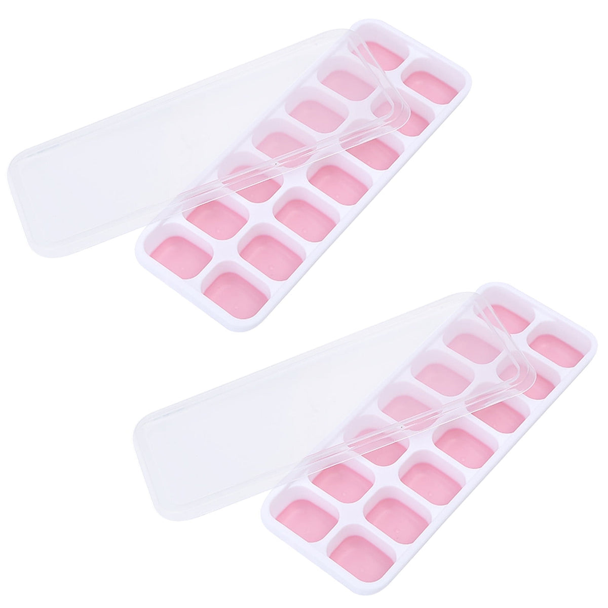 PALIFEUR Silicone Ice Cube Tray 2 Pack Easy-Release & Flexible 14-Ice Cube Trays with Avoid Spill Removable Lid, Stackable Ice Trays with Ice Covers for Freezer Pink