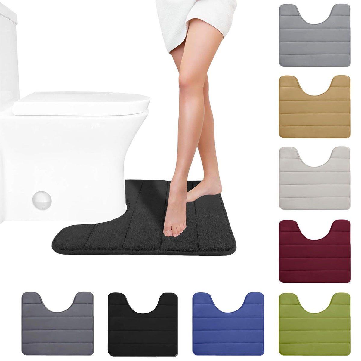 PALIFEUR Memory Foam Toilet Rug, Non-Slip Bathroom Rugs, Toilet Rugs U Shaped Washable, Commode Contour Rug, Soft Comfortable Super Water Absorption #1_Green