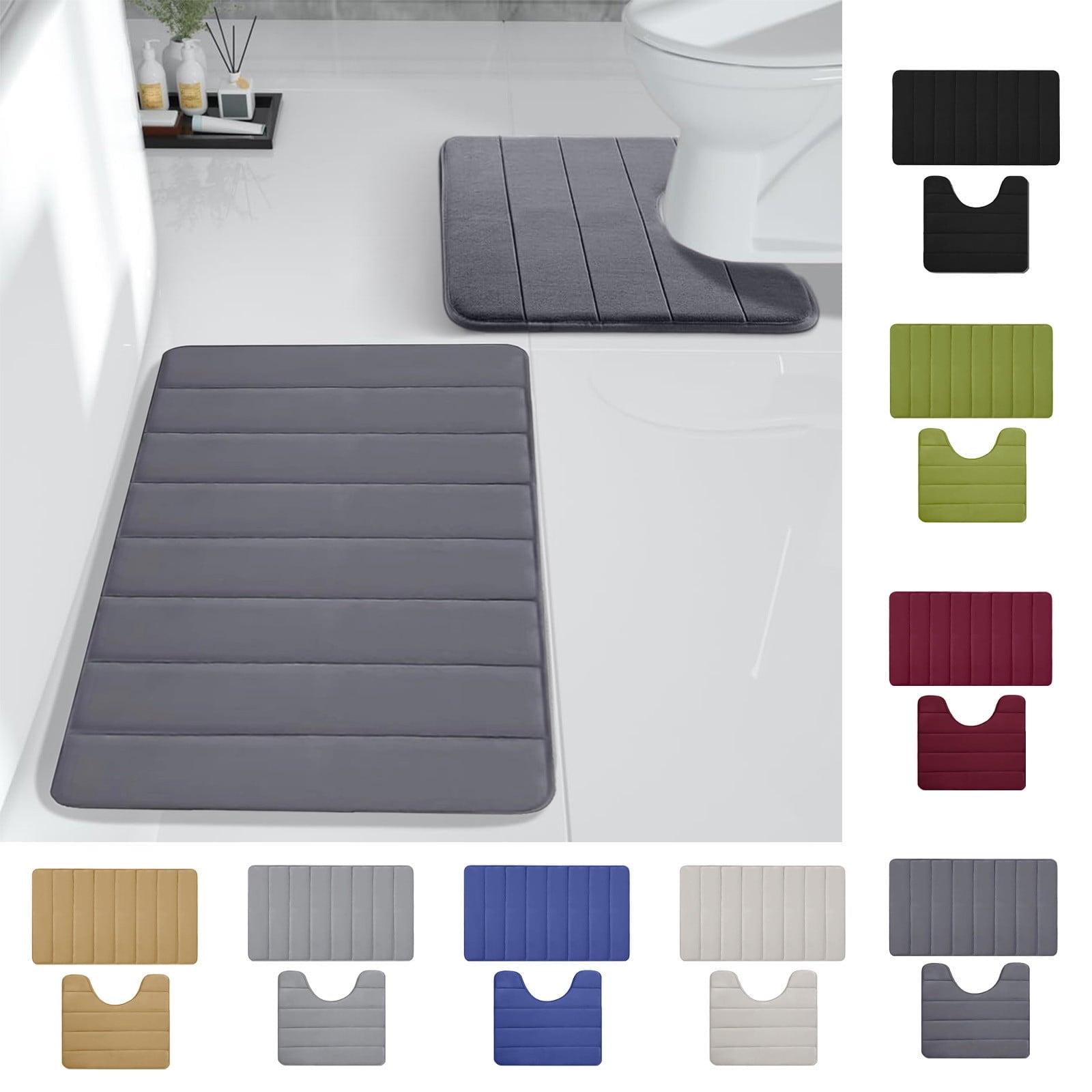 PALIFEUR Memory Foam Toilet Rug, Non-Slip Bathroom Rugs, Toilet Rugs U Shaped Washable, Commode Contour Rug, Soft Comfortable Super Water Absorption #2_Black