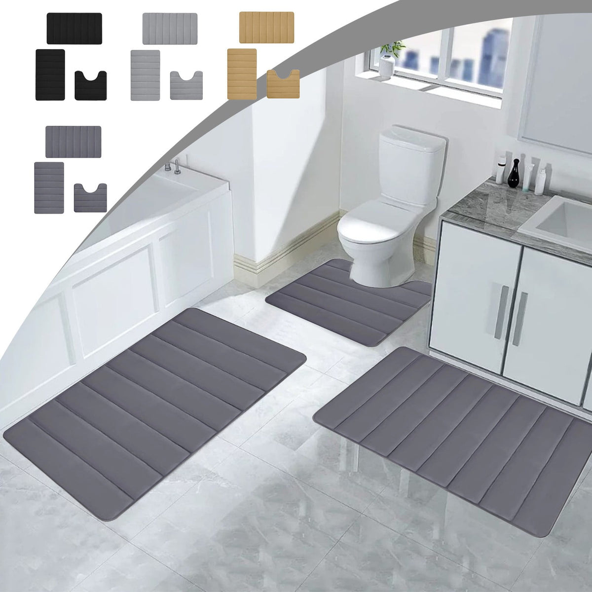 PALIFEUR Memory Foam Toilet Rug, Non-Slip Bathroom Rugs, Toilet Rugs U Shaped Washable, Commode Contour Rug, Soft Comfortable Super Water Absorption #3_Black