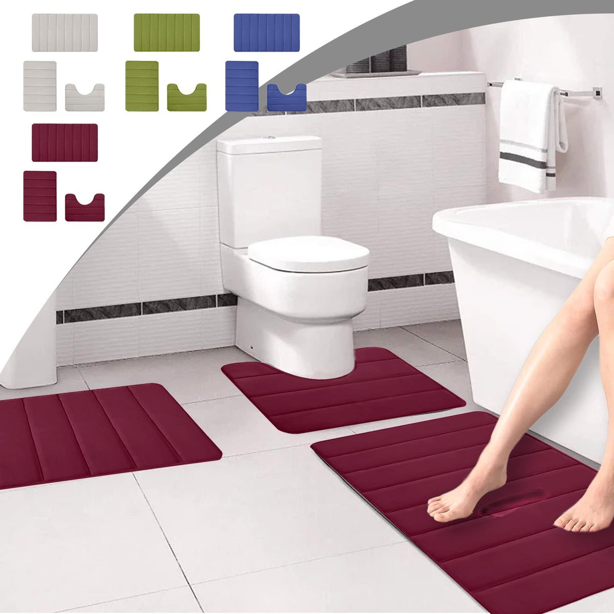 PALIFEUR Memory Foam Toilet Rug, Non-Slip Bathroom Rugs, Toilet Rugs U Shaped Washable, Commode Contour Rug, Soft Comfortable Super Water Absorption #3_Green