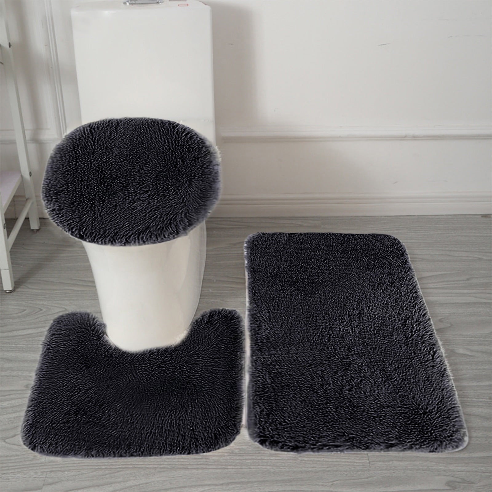 PALIFEUR Bathroom Rugs Sets, Non-Slip Bath Mat Set 3 Piece, Soft Comfortable Washable Bathroom Mat Set, Quicker Dry Bathroom Rug with Toilet Rug Black