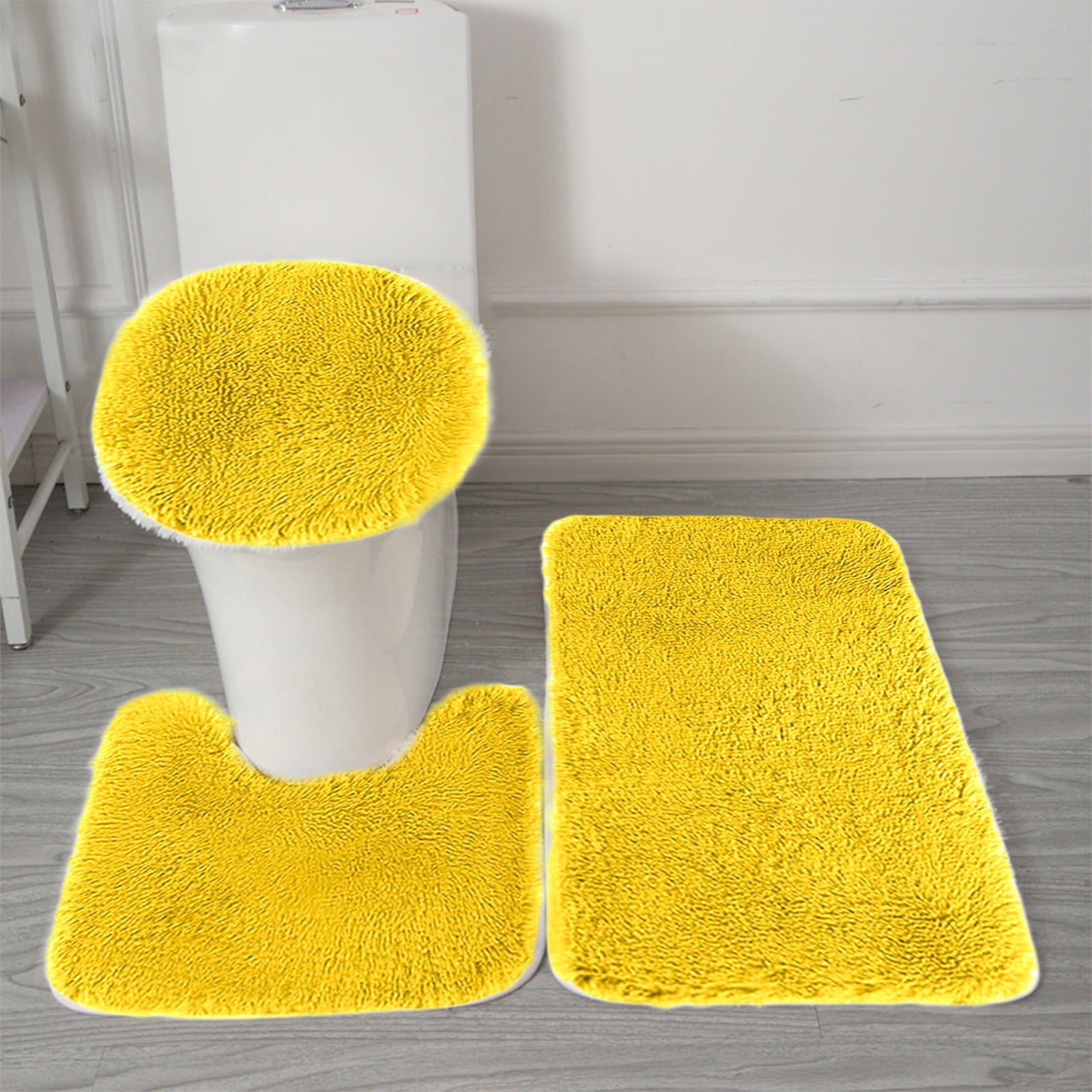 PALIFEUR Bathroom Rugs Sets, Non-Slip Bath Mat Set 3 Piece, Soft Comfortable Washable Bathroom Mat Set, Quicker Dry Bathroom Rug with Toilet Rug Yellow