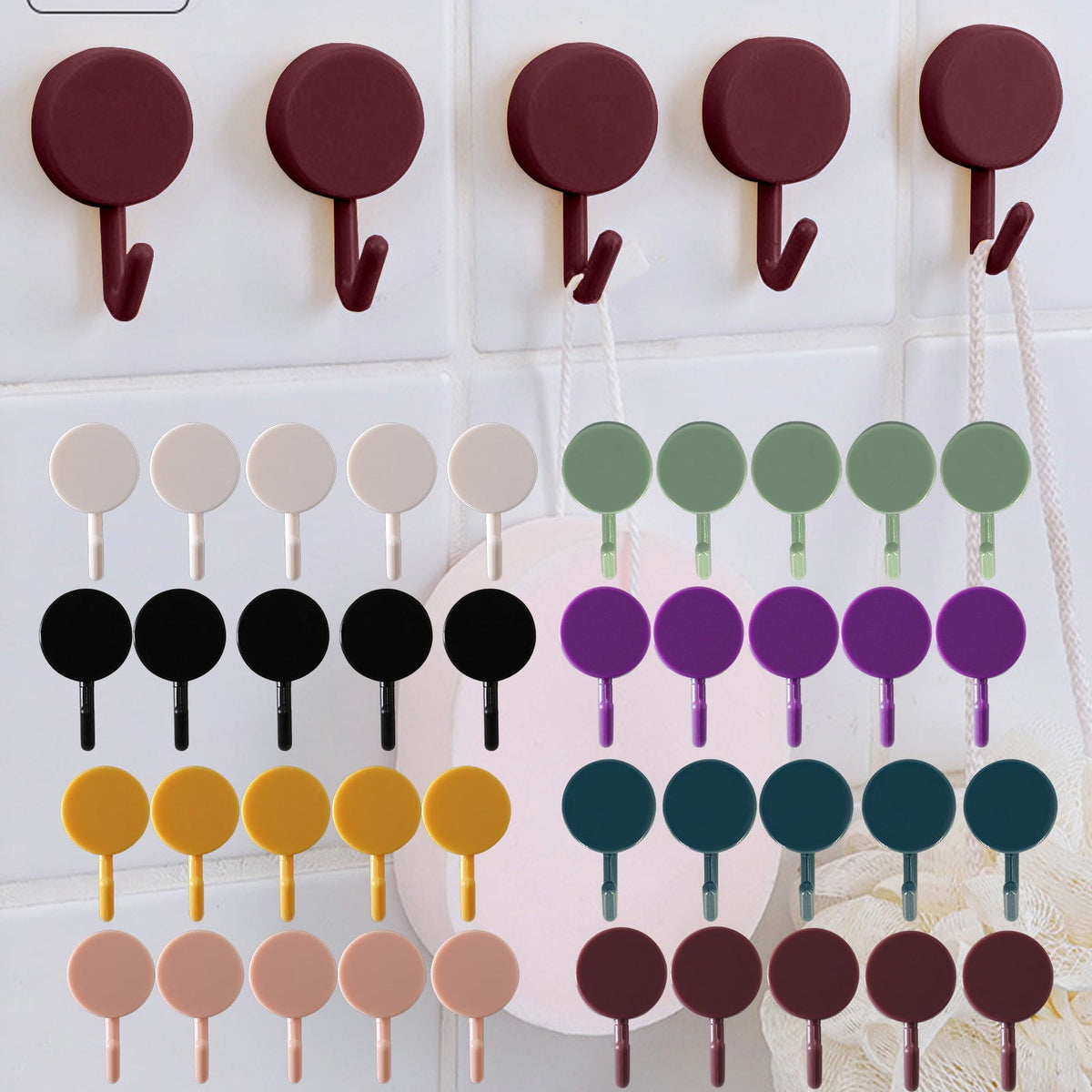 Clearance! PALIFEUR 12 Pcs Wall Hooks for Hanging, Circle Heavy Duty Hook, Self Adhesive Waterproof Transparent Towel Hooks, Adhesive Hooks for Bathroom Kitchen Home Wall Yellow