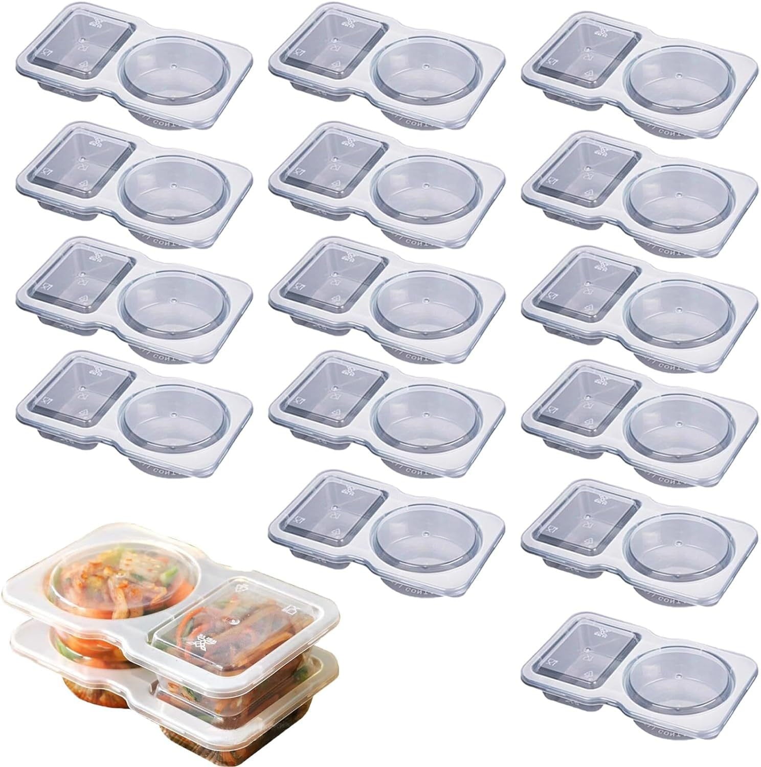 PALIFEUR 5 PCS Snack Containers Disposable Double Compartment Plastic Container, Reusable Snack Containers with Lids Travel Mini Snack Pack Containers for Condiments, Candy, Dip 20pc