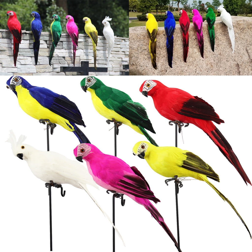 PALIFEUR Fake Parrot, 10 x 0.4 Inch Realistic Artificial Birds Model, Fade Birds for Garden Patio Yard Lawns Tropical Tree Wall, Decorative Birds Pink