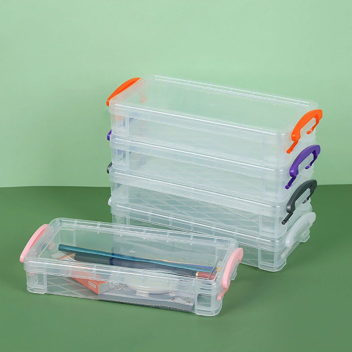 Tyidzon Plastic Pencil Case, Large Capacity Clear Pencil Box, Crayon Marker Box with Snap-Tight Lid, Plastic Pencil Cases, Pencil Box, Crayon Box Storage Pink