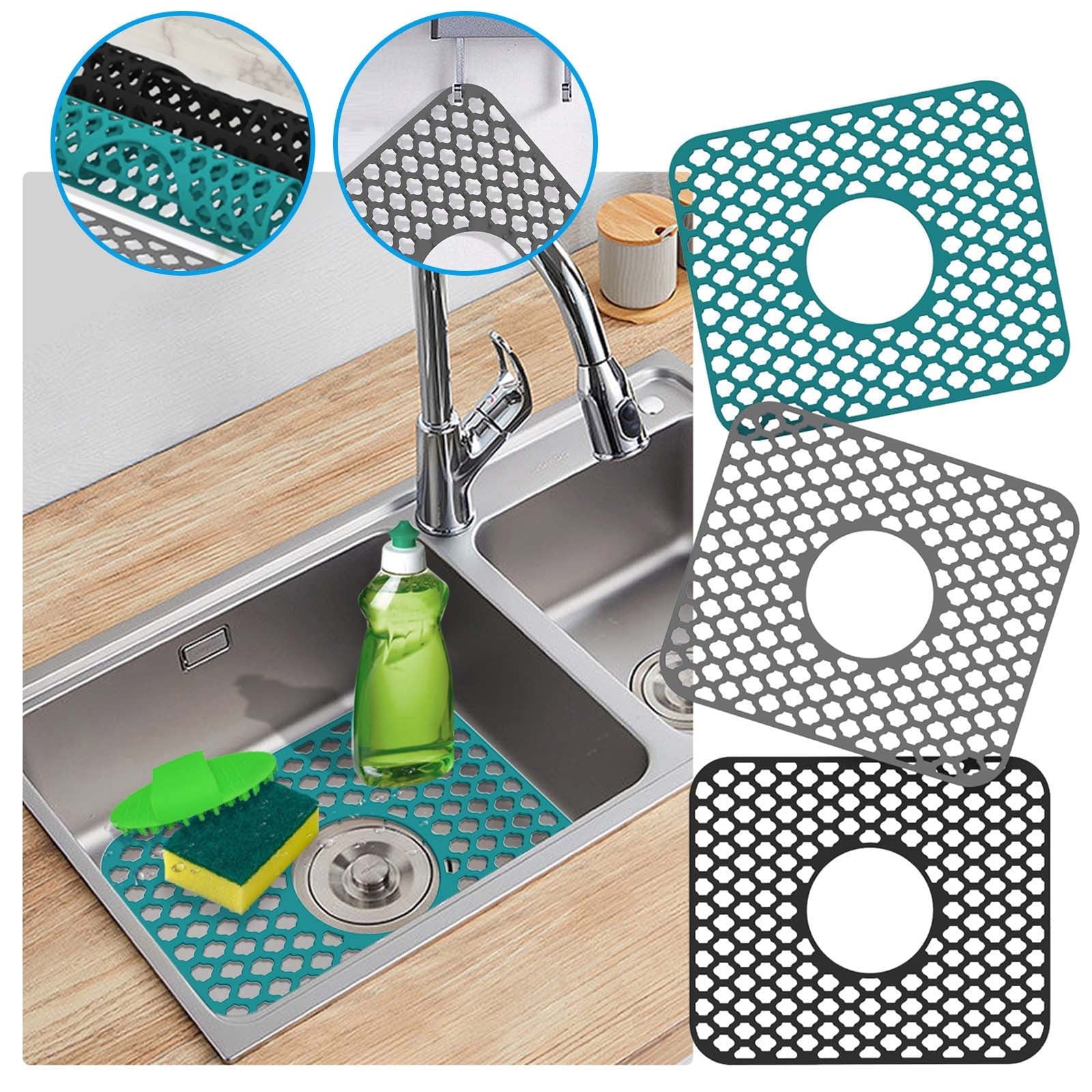 PALIFEUR Sink Protectors for Kitchen Sink, Silicone Kitchen Sink Mat, 13.6" x 15.6" Sink Mat Protects Sink from Stains, Damage, Scratches, Dishwasher Safe Sink Grids, Sink Mat, for Kitchen Gray
