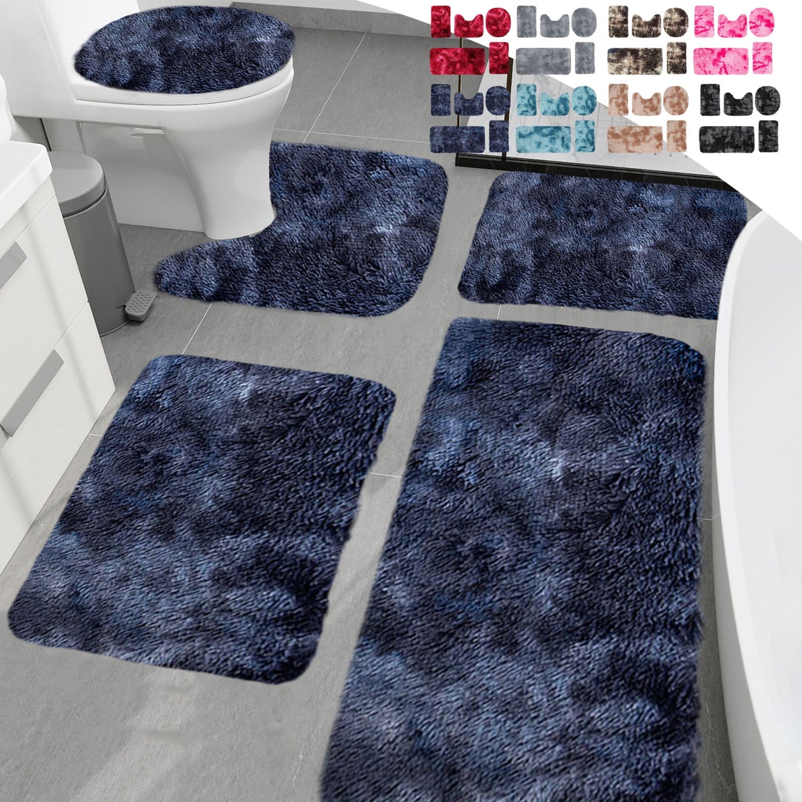 Tyidzon 5Pc Bath Mats for Bathroom, Quick-Dry Bathroom Rugs Sets Washable Non-Slip Bath Mat Ultra Soft Absorbent with U-Shaped Toilet for Bathroom, Tub, Shower, Gray 03-Khaki