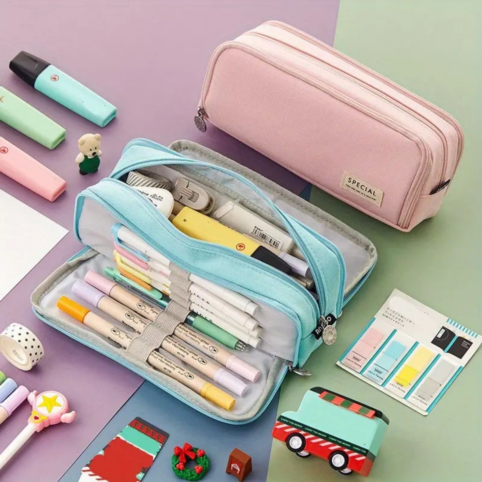 PALIFEUR Pencil Case Large Capacity Pencil Pouch, Multi-layer Aesthetic Pen Bag, Sturdy Multifunctional Pencil Bag, Pencil Box Sky Blue