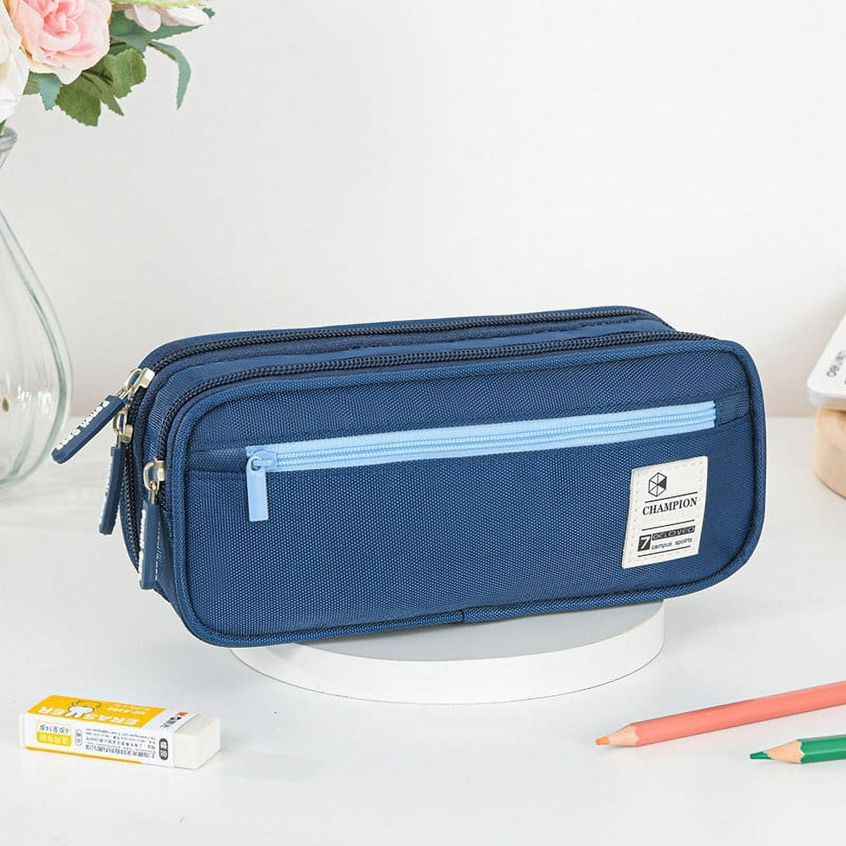 PALIFEUR Pencil Case Large Capacity Pencil Pouch, Multi-layer Aesthetic Pen Bag, Sturdy Multifunctional Pencil Bag, Pencil Box, Sky Blue Z-2-Navy