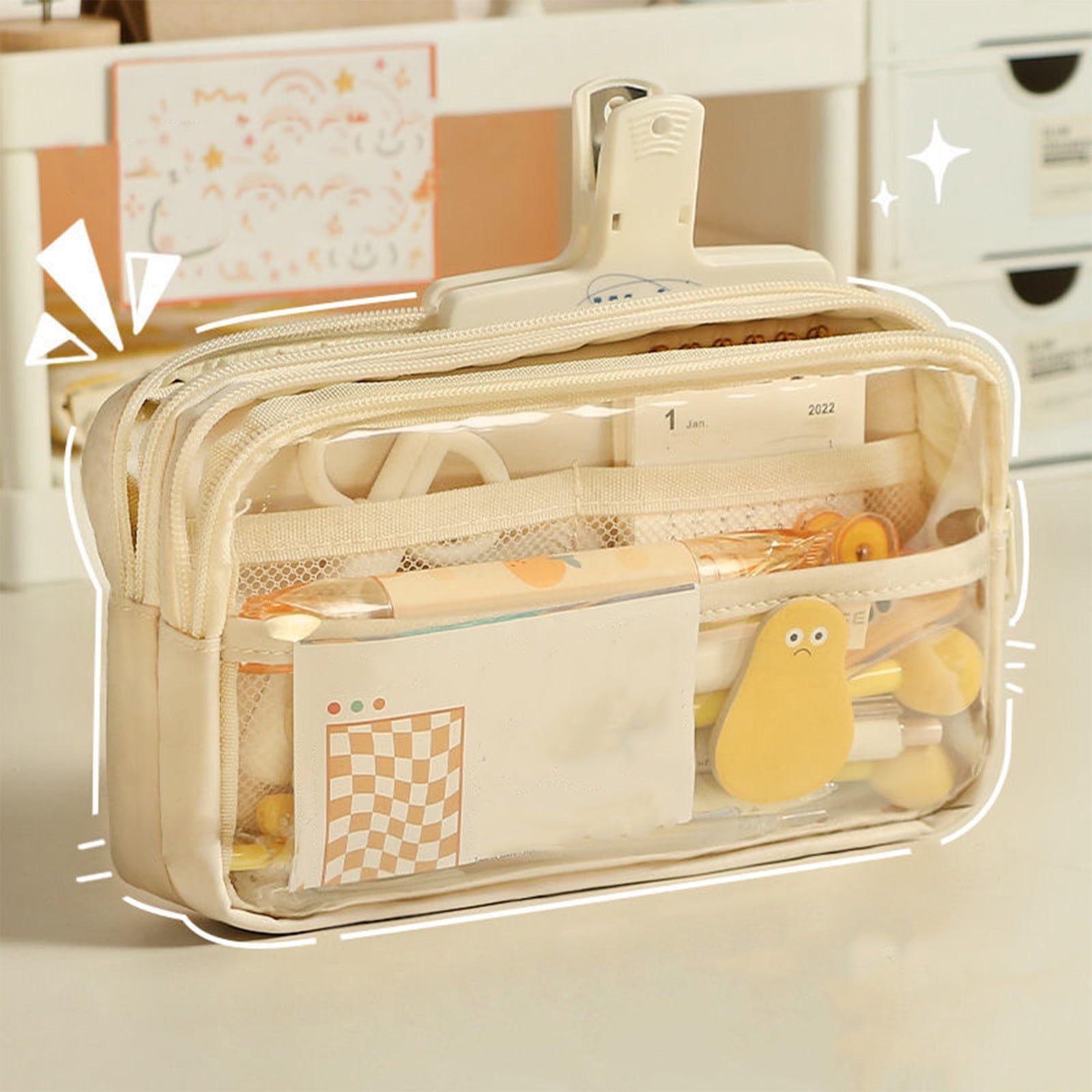 PALIFEUR Pencil Case Large Capacity Pencil Pouch, Multi-layer Aesthetic Pen Bag, Sturdy Multifunctional Pencil Bag, Pencil Box, Sky Blue Z-4-White