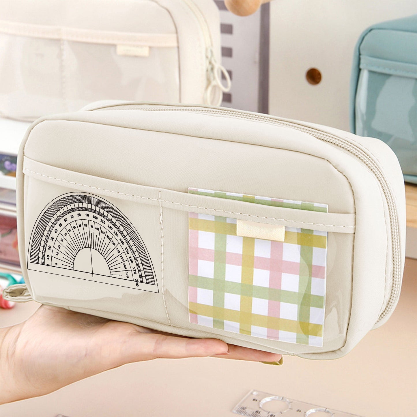 PALIFEUR Pencil Case Large Capacity Pencil Pouch, Multi-layer Aesthetic Pen Bag, Sturdy Multifunctional Pencil Bag, Pencil Box, Sky Blue Z-5-White