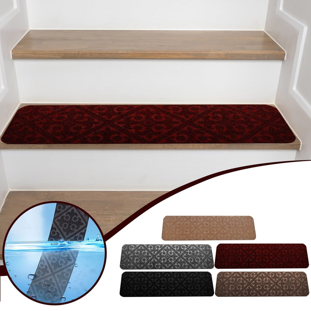 PALIFEUR Stair Treads for Wooden Steps, Soft Stair Treads, 8 x 30 Inch Reusable Carpet Stair Treads, Washable Stair Runners for Wooden Steps Non Slip Stair Rugs Black