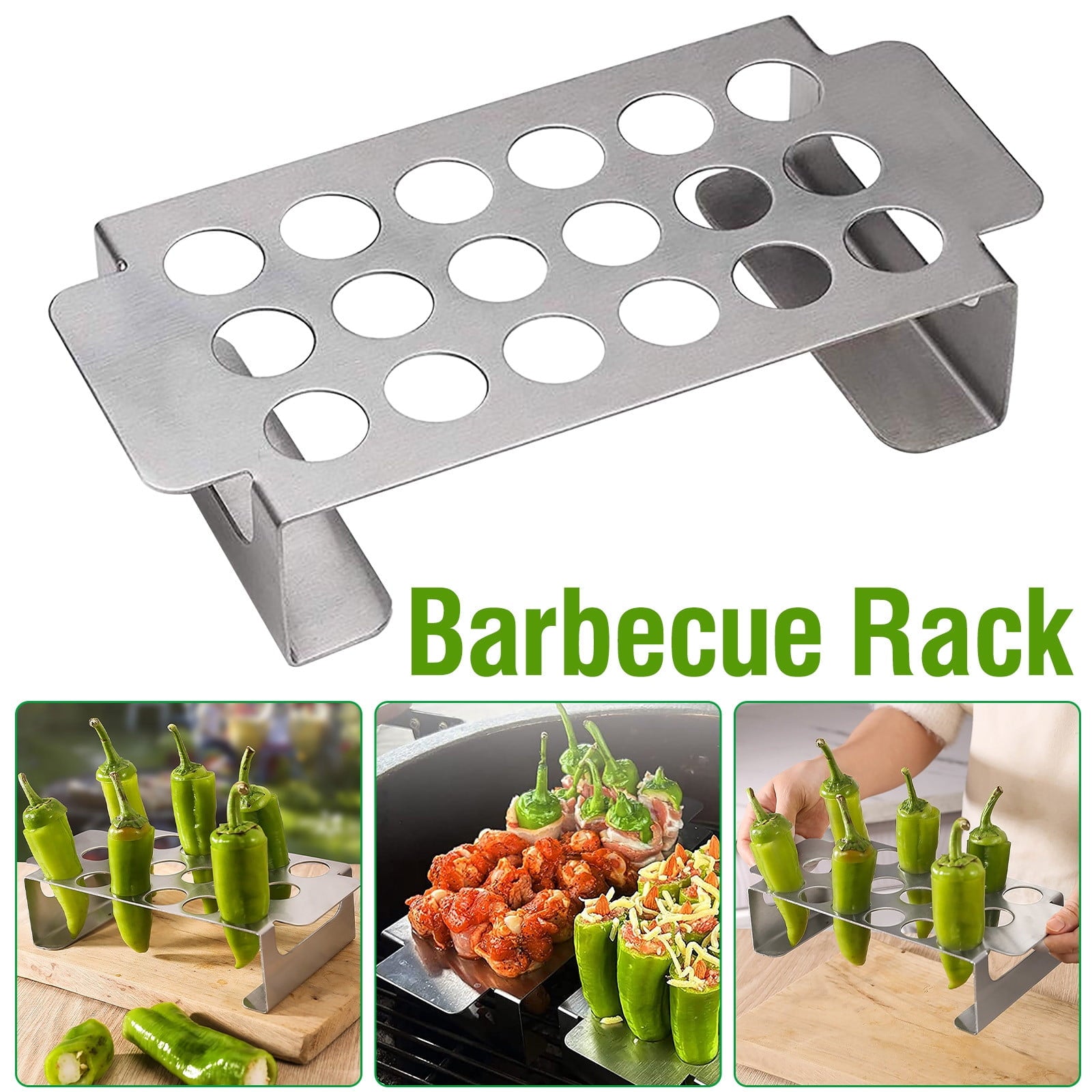 Tyidzon 18 Hole Jalapeno Popper Holder for Grill, Grilling Accessories with Handle, Stainless Steel Barbecue Chili Pepper Grill Rack, BBQ Accessories silver