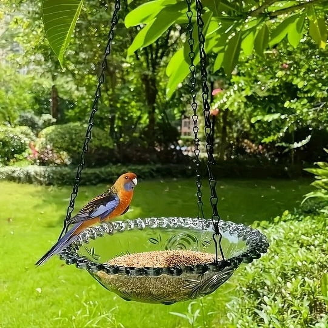 PALIFEUR Bird Feeders for Outdoors Hanging Bird Feeder Wild Birds Feeder, Birdfeeders Outside Hanging, Wild Small Large Bowl Feeders for Garden (Diameter 15.7", Hight 1.97") Black