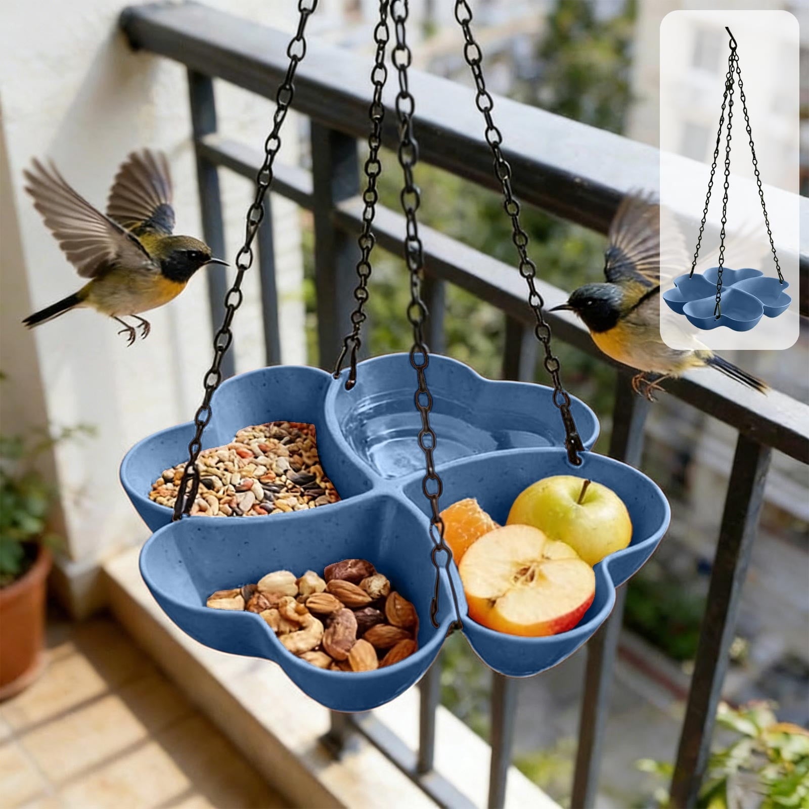 PALIFEUR Bird Feeders for Outdoors Hanging Bird Feeder Wild Birds Feeder, Birdfeeders Outside Hanging, Wild Small Large Bowl Feeders for Garden (Diameter 15.7", Hight 1.97") Q_Blue