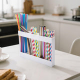 Tyidzon Acrylic Straw Holder for Cabinet, Reusable Tumbler Straw Organizer Storage Container Straw Holder for Counter Cabinet Cupboard Kitchen White