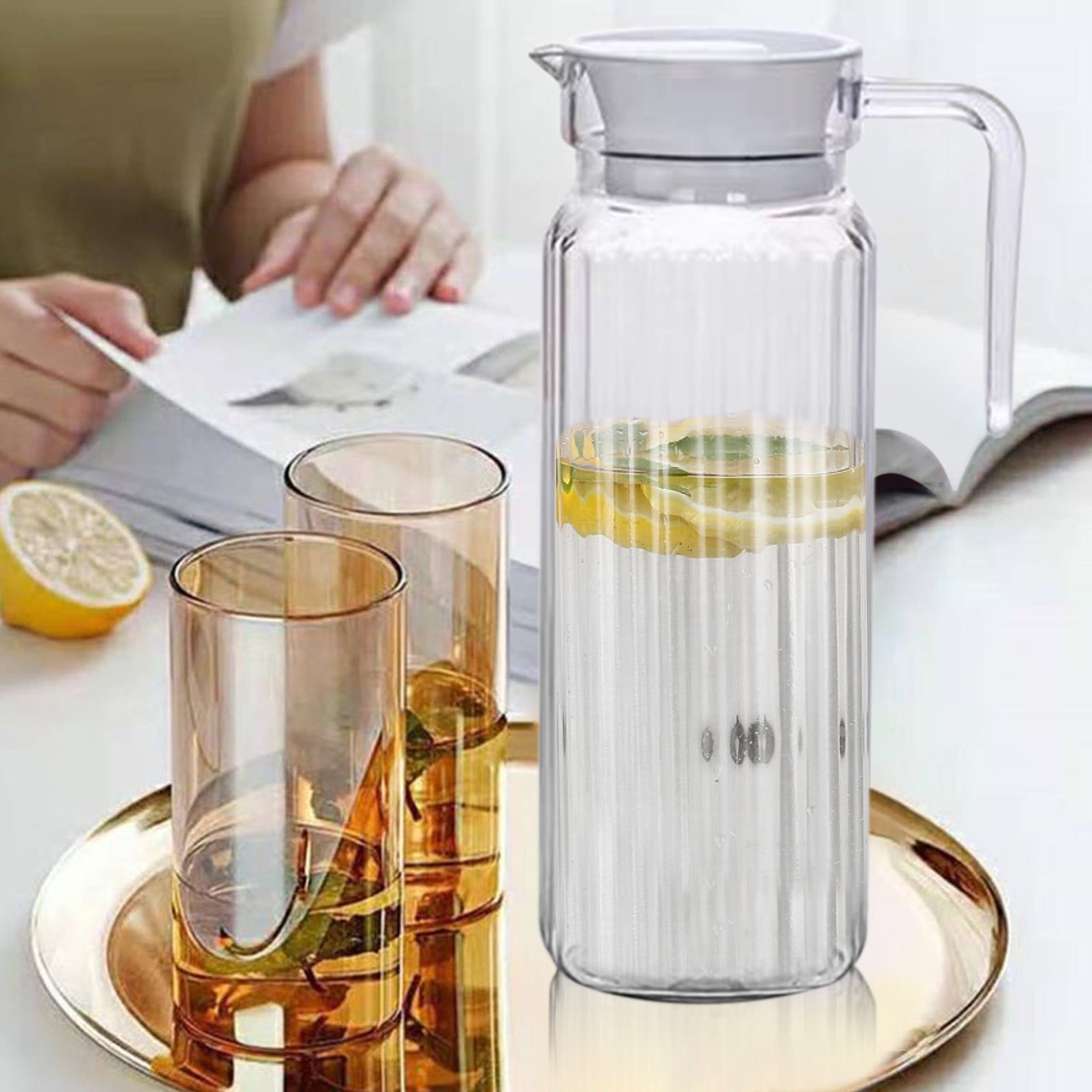 PALIFEUR Water Pitcher with Lid, 2 L Plastic Pitcher for Tea & Juice Water, Hot/Cold Water Jug, Tea Pitcher, Juice Pitcher, 13.5 x 7.2 x 4.7 Inch Z-3-Clear