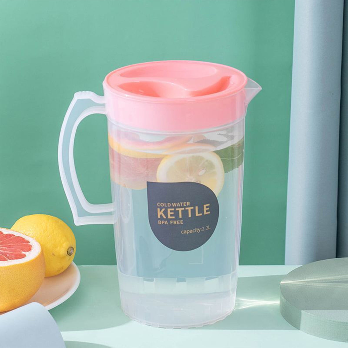 PALIFEUR Water Pitcher with Lid, 2 L Plastic Pitcher for Tea & Juice Water, Hot/Cold Water Jug, Tea Pitcher, Juice Pitcher, 13.5 x 7.2 x 4.7 Inch Z-5-Pink